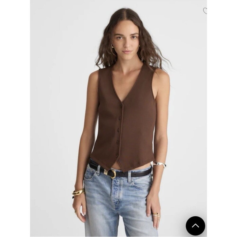 Madewell Rib Knit Vest Sleeveless Button Front V-Neck Top Brown Size M #NX530
